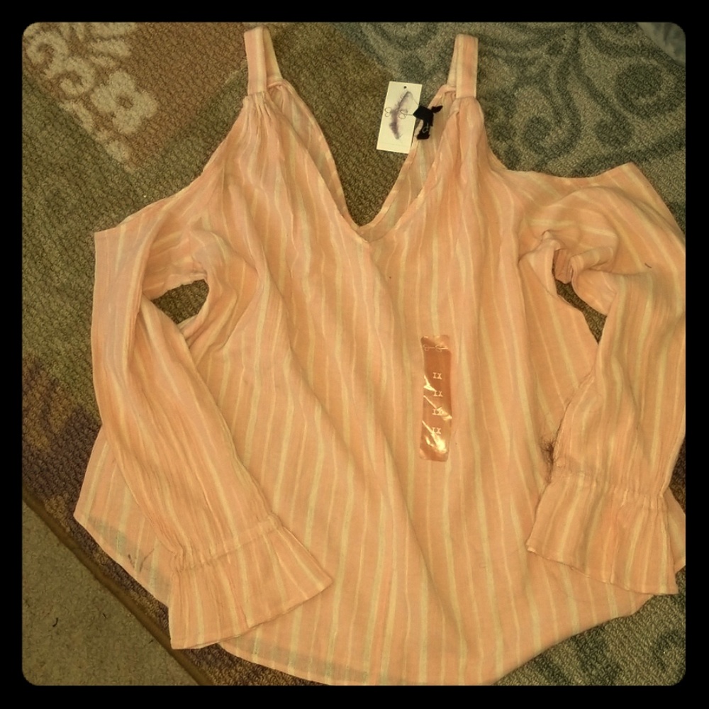 Jessica Simpson Coral Strip Cold Shoulder Blouse